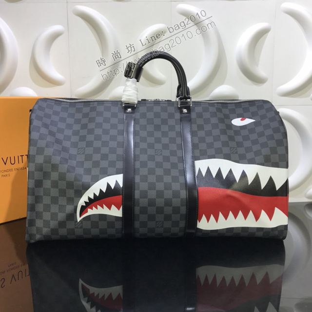 LV包 lv新款旅行袋 N56149鯊魚 KEEPALL 55旅行袋 LV棋盤格大號手提袋  ydh3435